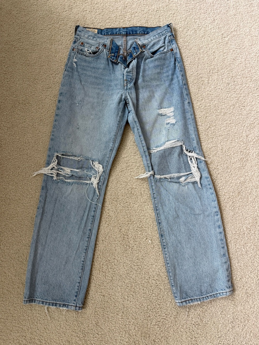 Levi's Light Blue Distressed Wide-Leg Jeans